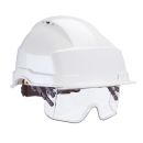 AUBOUEIX Schutzhelm IRIS2 Weiß mit Brille und 4-Punkt Kinnriemen