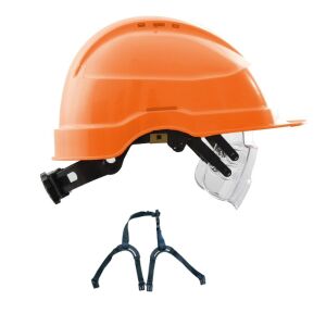 AUBOUEIX Schutzhelm IRIS2 Orange mit Brille und 4-Punkt Kinnriemen