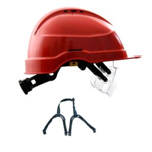AUBOUEIX Schutzhelm IRIS2 Rot mit Brille und 4-Punkt Kinnriemen
